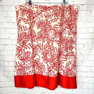Lane Bryant Wms 24 Linen Blend Botanical Print Flare Skirt Colorblock Border Hem